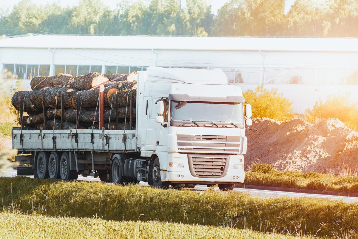 Heavy-duty truck hauling timber load